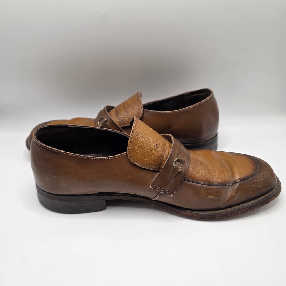 Vintage Mens Brown Leather Horsebit Loafers Leather Sole Dress Shoes Size 13